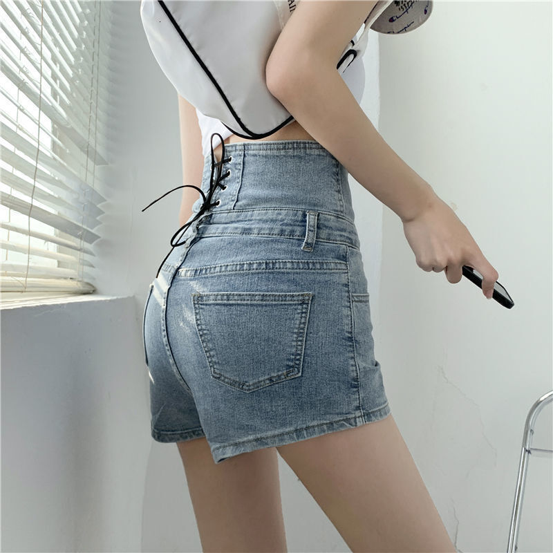 2025S Designer Shorts For Women High Pants New Summer High Waisted Denim Tie Up Shorts Women S Loose Wide Leg Slimming Versatile Breasted Hot Pants Be