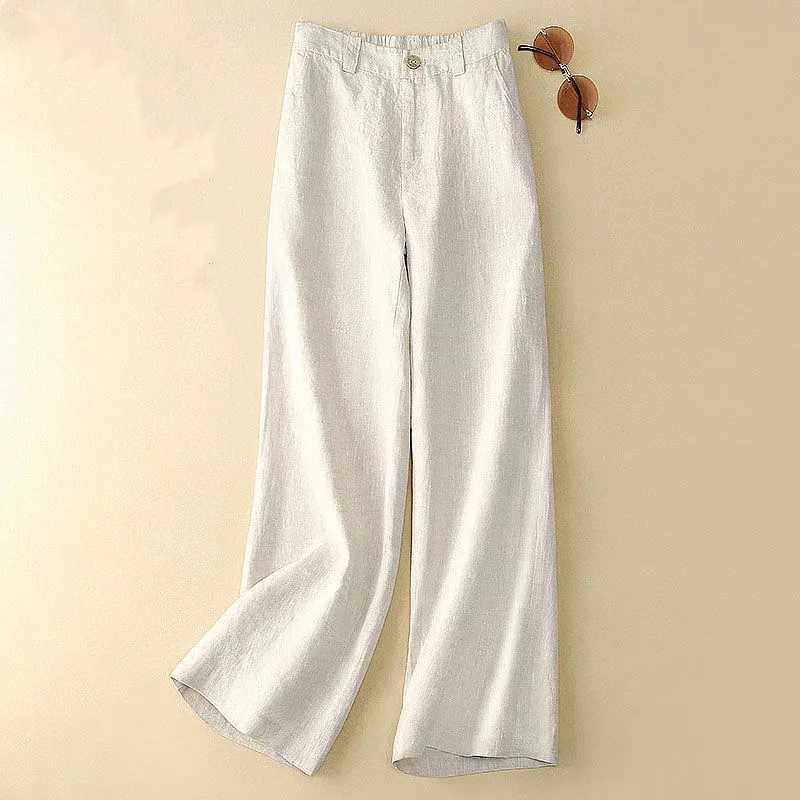 Linen wide leg pants for new summer thin casual solid pants for women elastic high waisted loose cotton and linen straight pantsXJ250403