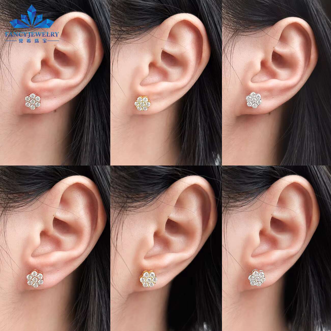 Wholesale Iced Out Hiphop Diamond Earring Silver 925 Vvs Moissanite Stud Earrings Iced Out Cluster Flower Stud Earrings