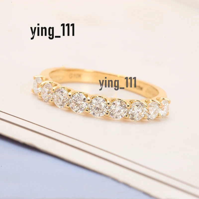 14k Yellow Gold Round Excellent Cut 0.1ct each Total 0.9CTW DEF VS-VVS Lab Grown Diamond Ring for Girls Cocktail Jewelry