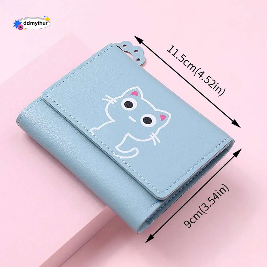 Women's Cute Cat Female Small Short PU Leather Purse Ladies Card Holder Money Bag Hasp Creative Fashion Wallet Girls Gift ddmythur
