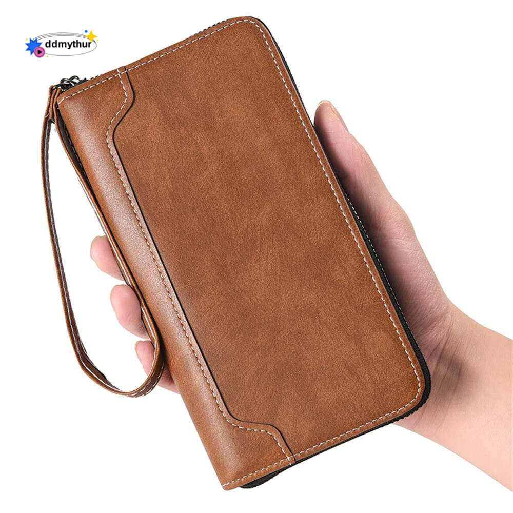 Men's PU Leather Long Wallet Large Capacity Phone Multi Card Business Clutch Bags Male Travel Zipper Coin Purses ddmythur