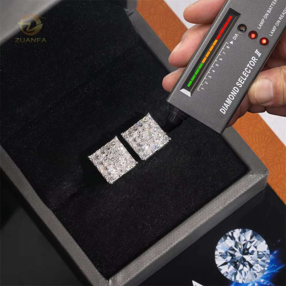 Iced Out Fashion Square Stud Moissanite Diamond Hip Hop 925 Sterling Silver Jewellery Earrings