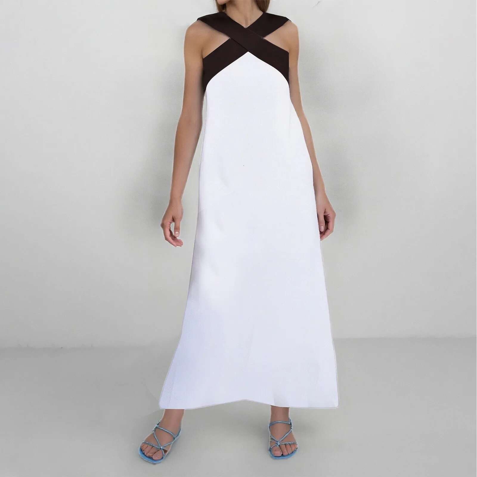 Dongdumaoyi Vestido Sexy Cross Halter Sling Long Dress Women Spring Off Shoulder Hollow Party Summer Sleeveless Backless Holiday