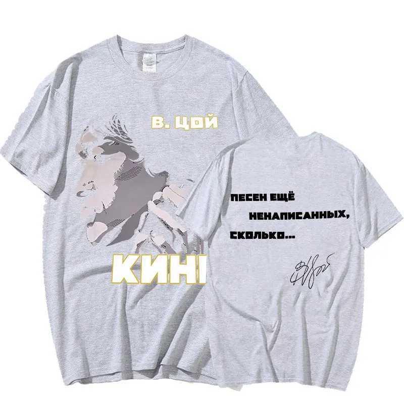 Mens Classic Retro Viktor Tsoi Kino Double sided T-shirt Short sleeved Cotton Russian Rock T-shirt Design T-shirtXJ250409