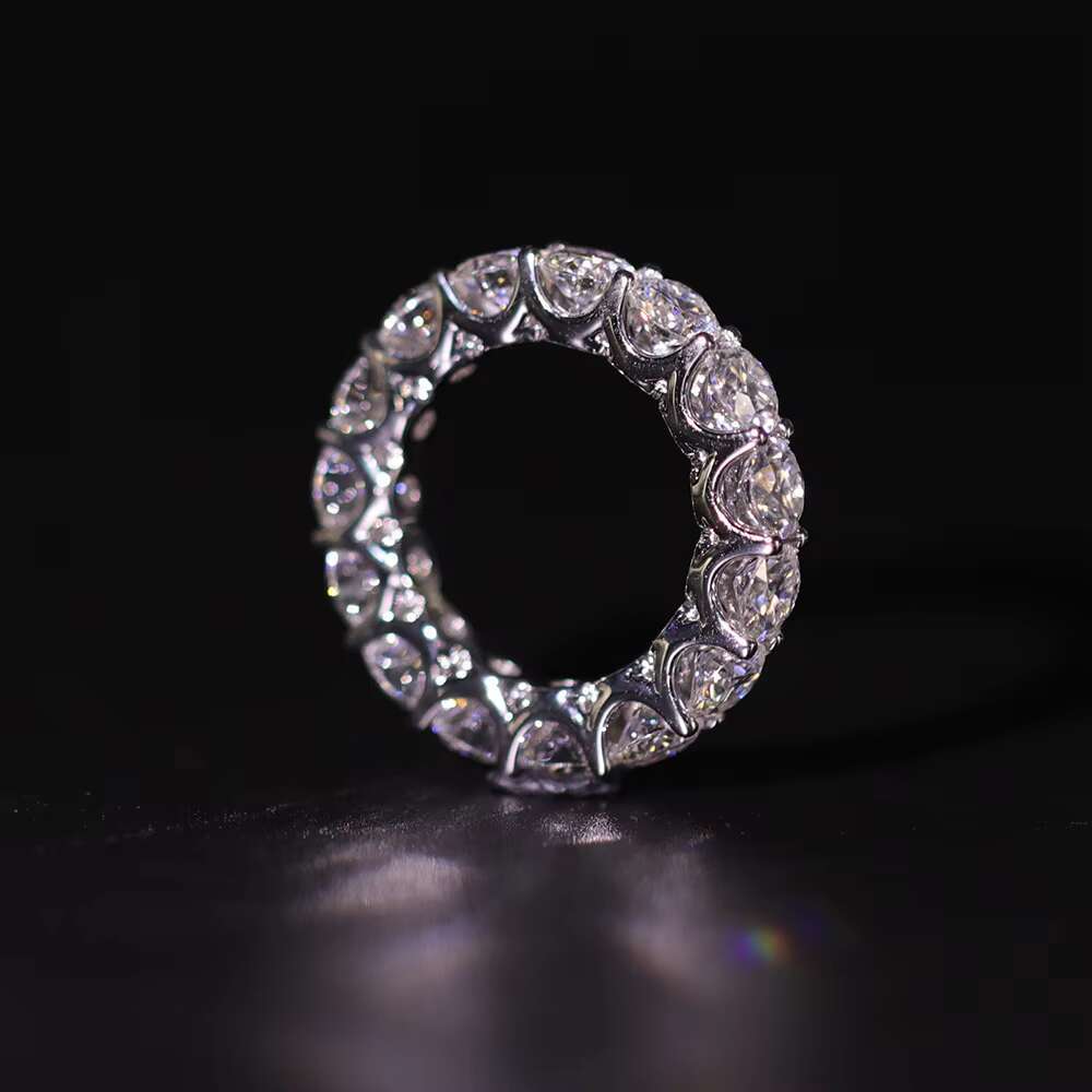 Fancy Jewelry 18K Solid Gold Ring Round White 5mm Moissanite Lab Grown Diamond Eternity Band Ring