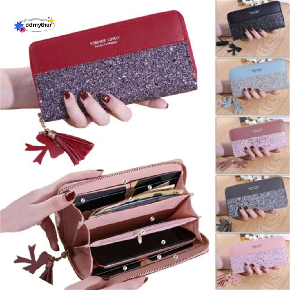 High Quality Women Glitter Wallet Rfid Anti-Theft Leather Wallets Long Zipper Large Ladies Clutch Bag Female Purse Card Holder ddmythur