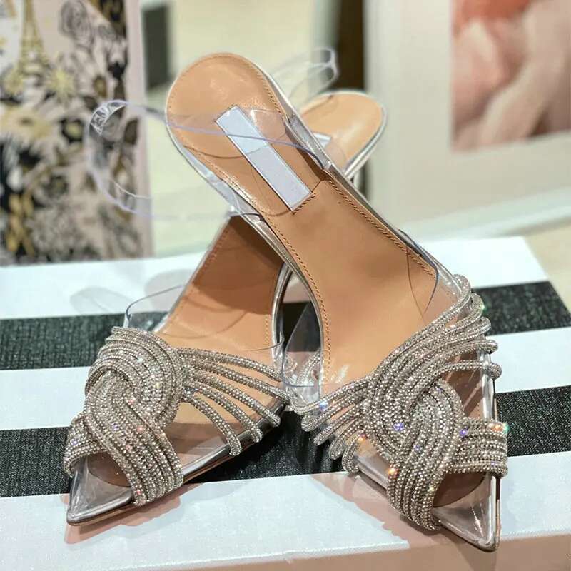2025 Summer New High-heeled Sandals Pointed-toe Film Rhie Stiletto Heel Roman Strap Women's Shoes