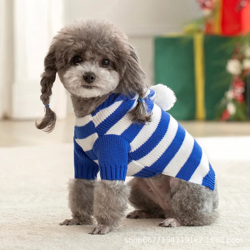 Cross border Pet clothing New Fall/winter hooded two-legged striped knit Christmas sweater Dog supplies