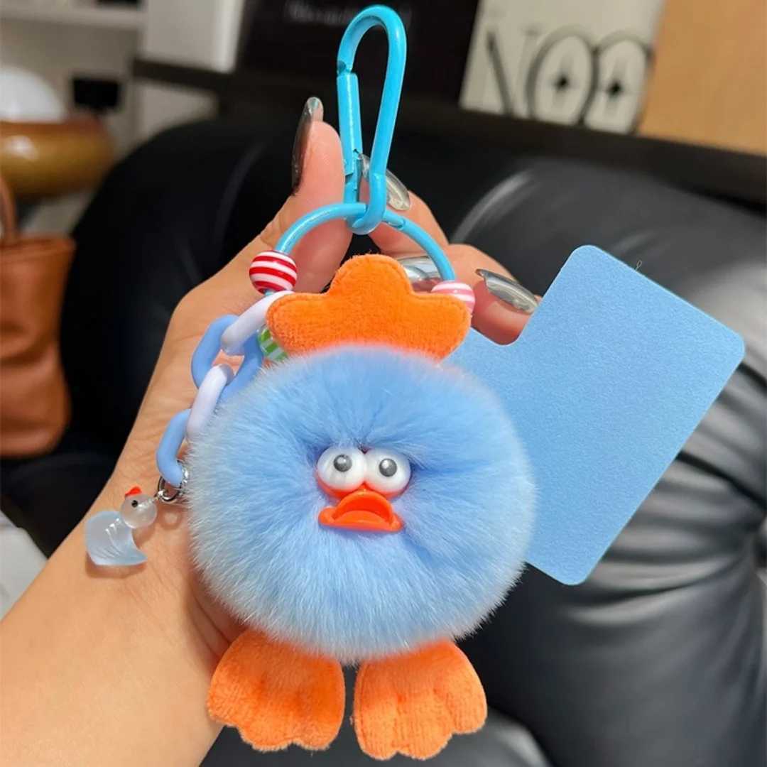 Mink real rabbit fur duck keychain fluffy keychain Trinkett fluffy keychain handmade Y2k keychain cute plush doll pendantXJ250409
