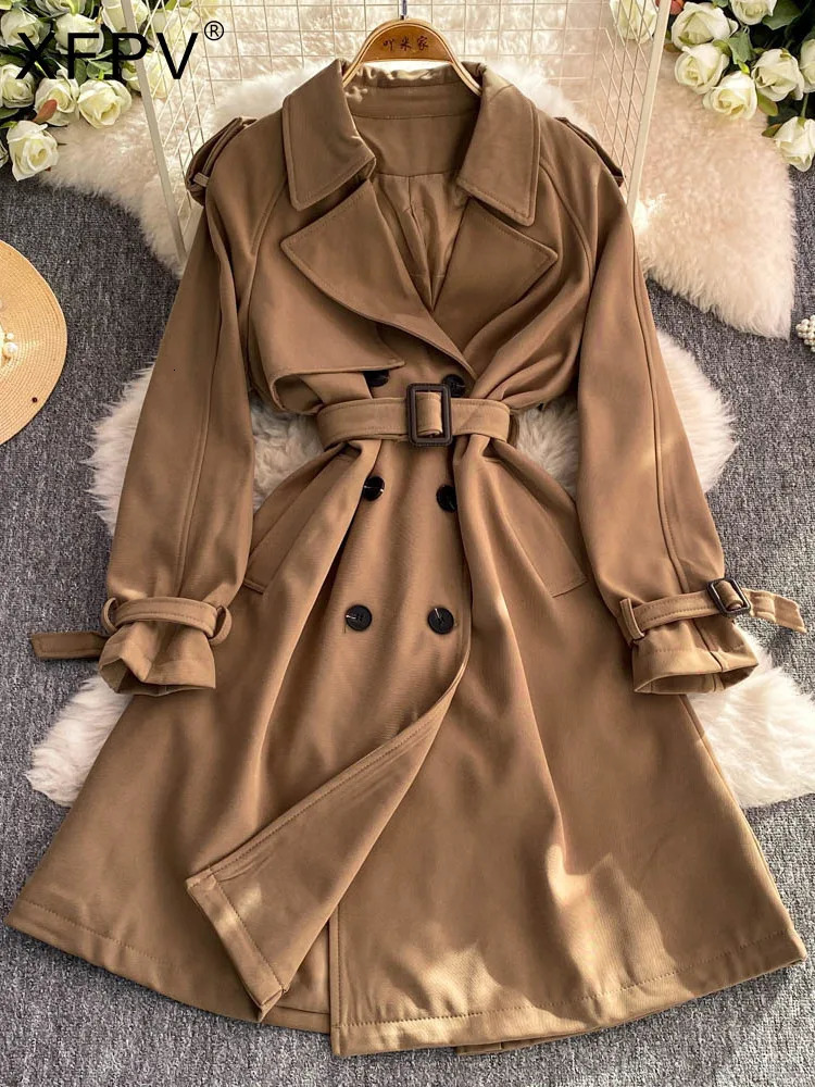 XFPV Womens Temperature Double Breasts High End Windproof Jacket Y2k Korean Fashion AutumnWinter SM11853 250409