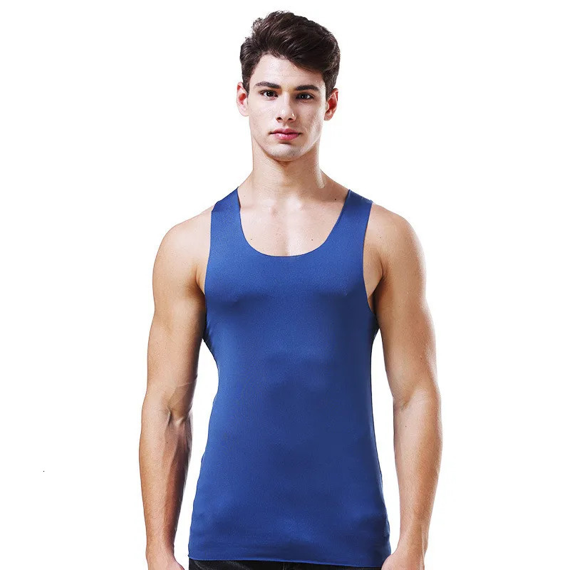 Mens vest summer mens ice silk underwear solid transparent Oneck sleeveless fitness shirt Tshirt 250409