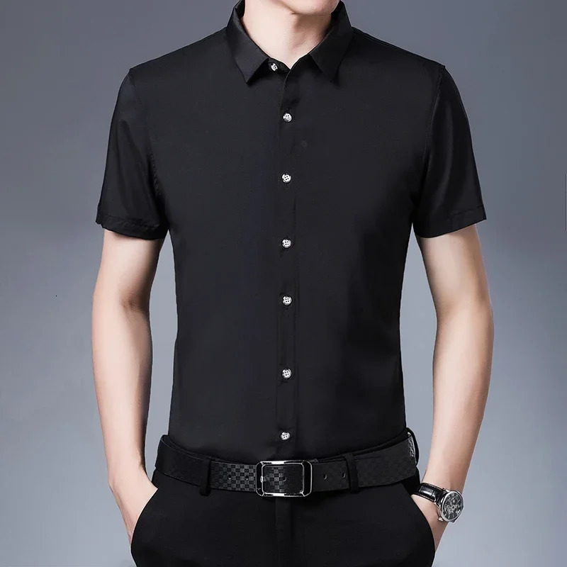 Mens Business Casual Solid Color Short Sleeved Shirt Non Ironing Comfortable Top 250408