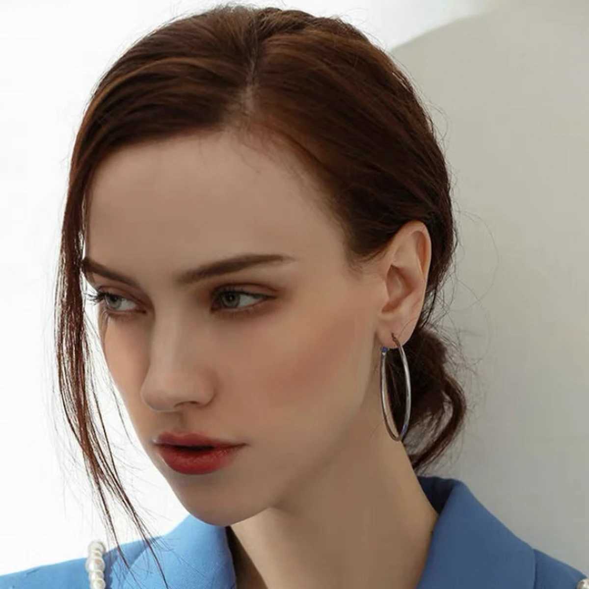 90mm Stainless Steel Large Circle Smooth Gold Color Round Loop Hoop Earring for Women Ear Ring Brincos Z250408