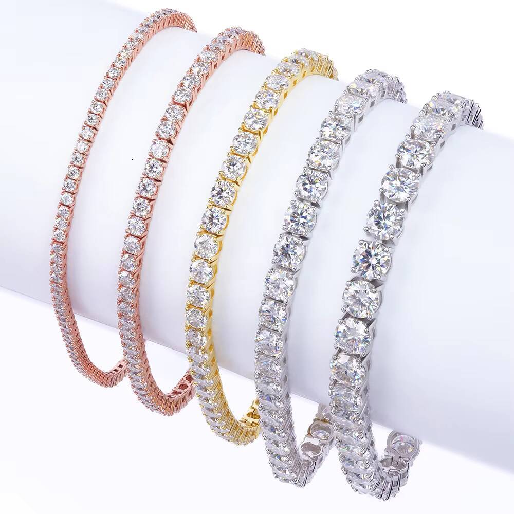 Wholesale Hiphop Jewelry 4mm Four Claws 925 Silver White Yellow Rose Gold Plated Round Brilliant Cut Moissanite Tennis Bracelet