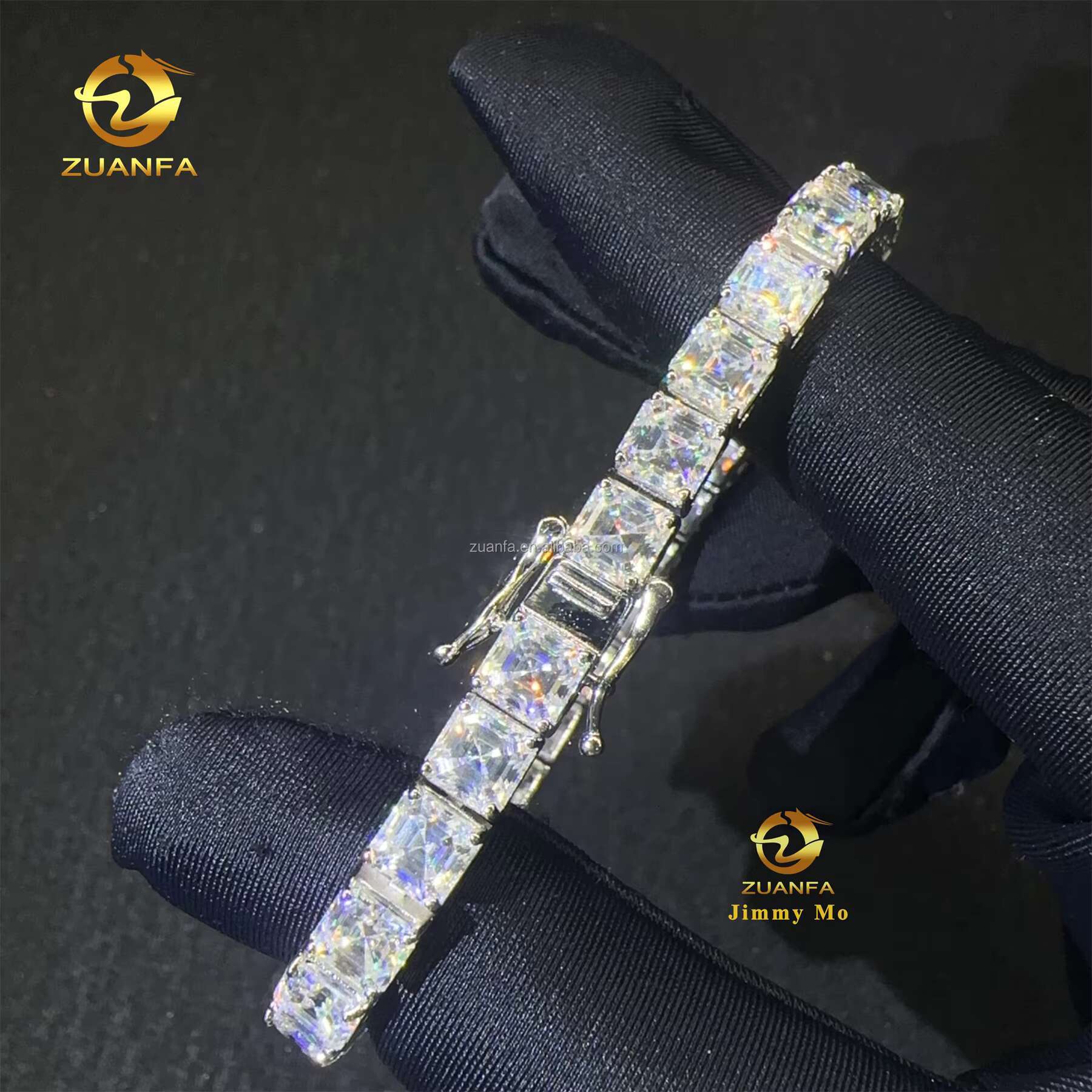 Pass Diamond Tester Fashion Luxury 925 Sterling Silver Iced Out Hip Hop Fire Jewelry Moissanite Asscher Cluster Tennis Bracelet