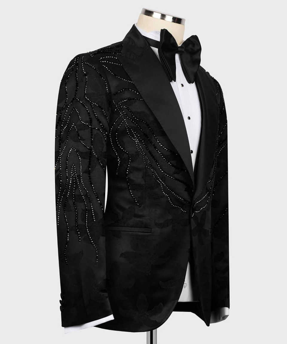 Fashion Show Party Suit Wedding Men Suit Crystal Appliques 2-PCS Closure collar Coat Pants Tailor-Made Groom Wear Groomsman Formal Occasions Size Cust