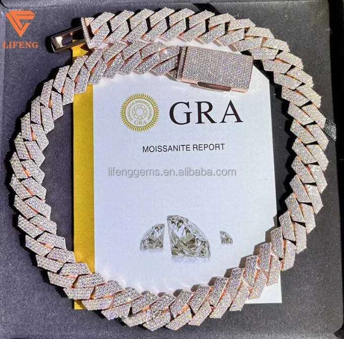 Fashion Design Solid Sier Gra Moissanite 18mm 20mm Wide Iced Out Pendant Necklace Cuban k Chain for Rapper