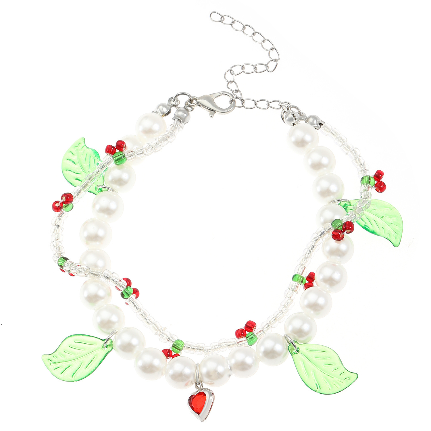 Ins Fashion Xiaomi Beaded Cherry Sweet Forest Style Women's Imitation Pearl Heart Bracelet
