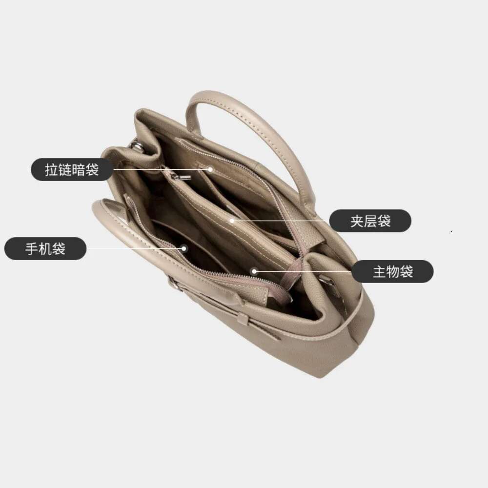 New Casual Stylish Grey Coffee Color Large Tote Lichi Pattern Cowhide Leather Women Handbag High-End Office Lady Shoulder Bag