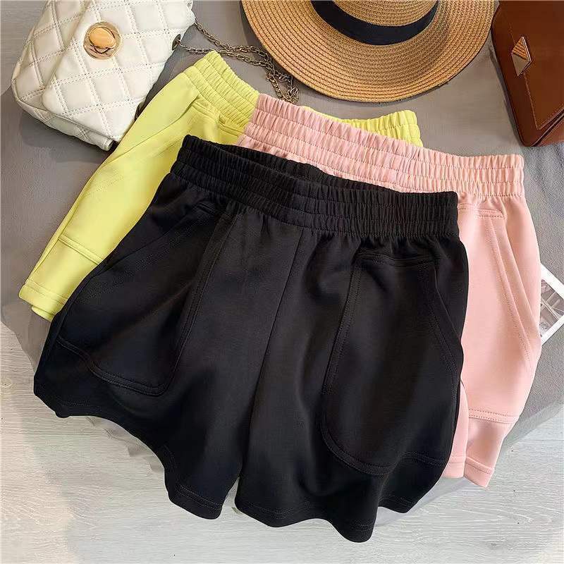 2025 new designer shorts Summer thin outerwear Korean version sports or women high waisted loose fit slimming wide leg three part pants with cotton an