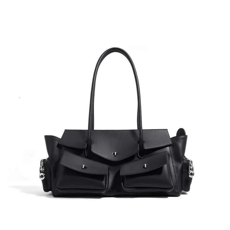 Moto Styg Long Handle Handbag Women New High Quality Glossy Split Cow Leather Multiple Pockets Designer Shoulder Bag
