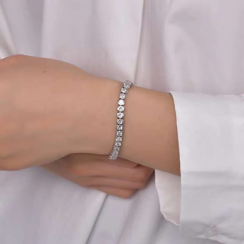 Tennis Chain S925 Sterling Silver Bracelet Womens 3A Zircon Jewelry Collection 14K White Gold Full Diamond Bracelet