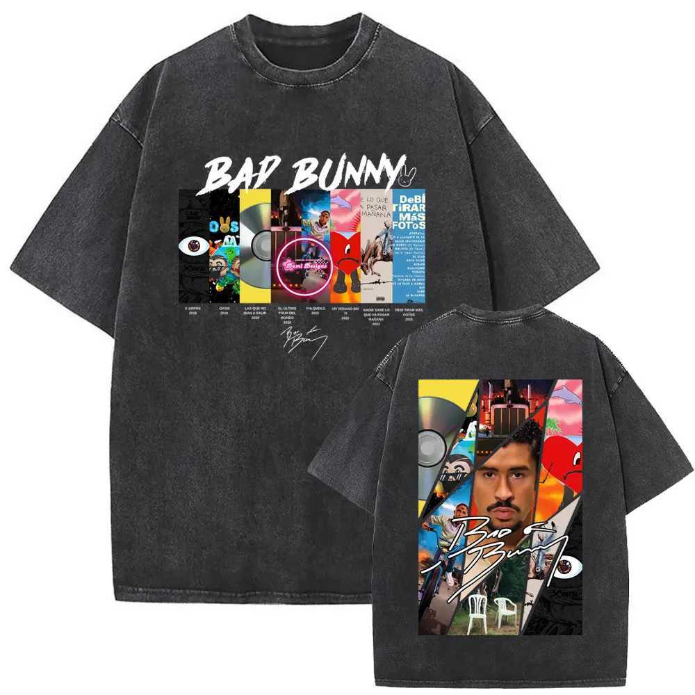 Washing Retro Rap Singer Bad Rabbit Music Album Cover Graphic T-shirt Mens Hip Hop Retro Extra Large T-shirt Mens Fashion Trend T-shirtXJ250409