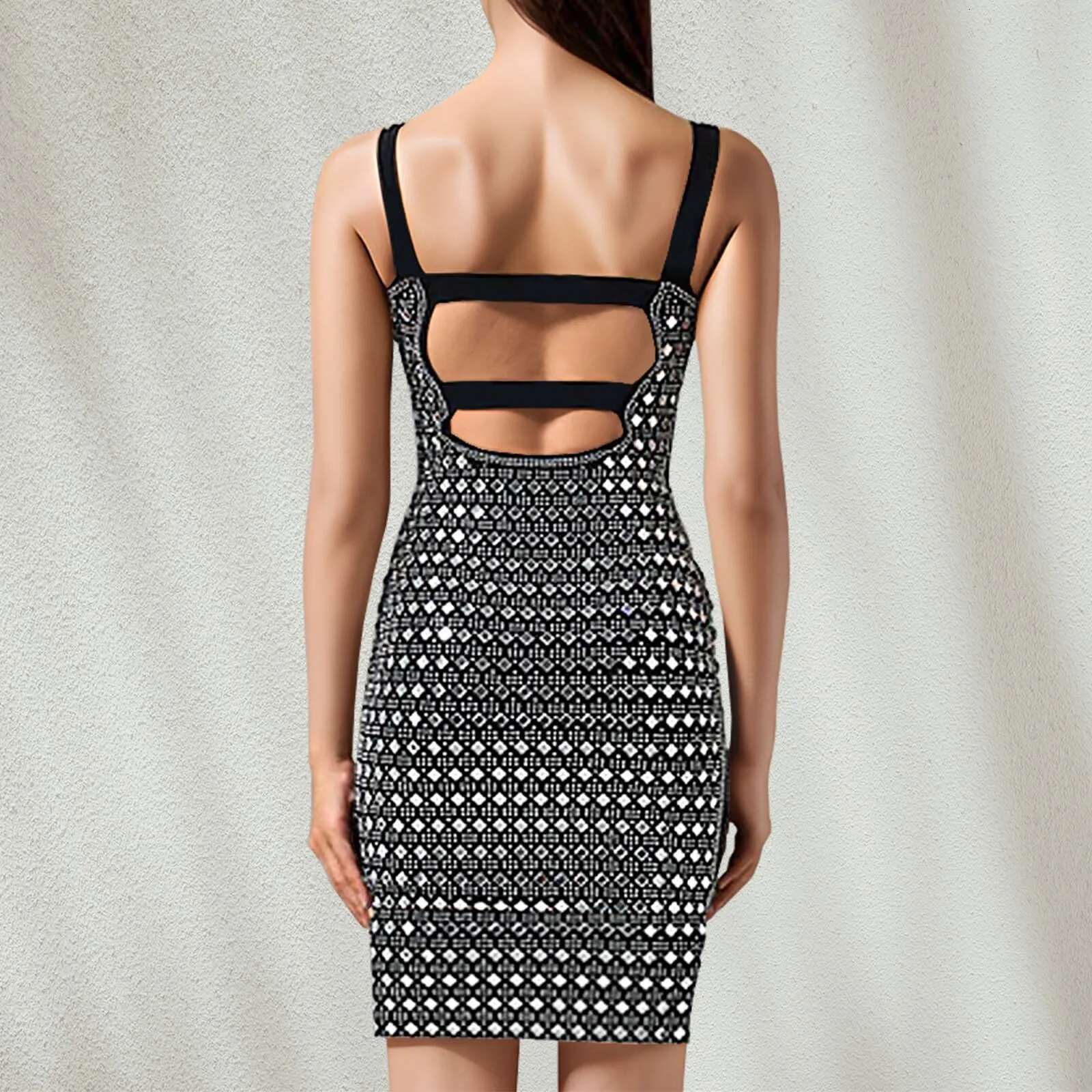 Dongdumaoyi Women Glitter Party Short Dress Luxury Diamonds Backless Sexy Prom Birthday Activity Clothing Evenging Celebrate Gown
