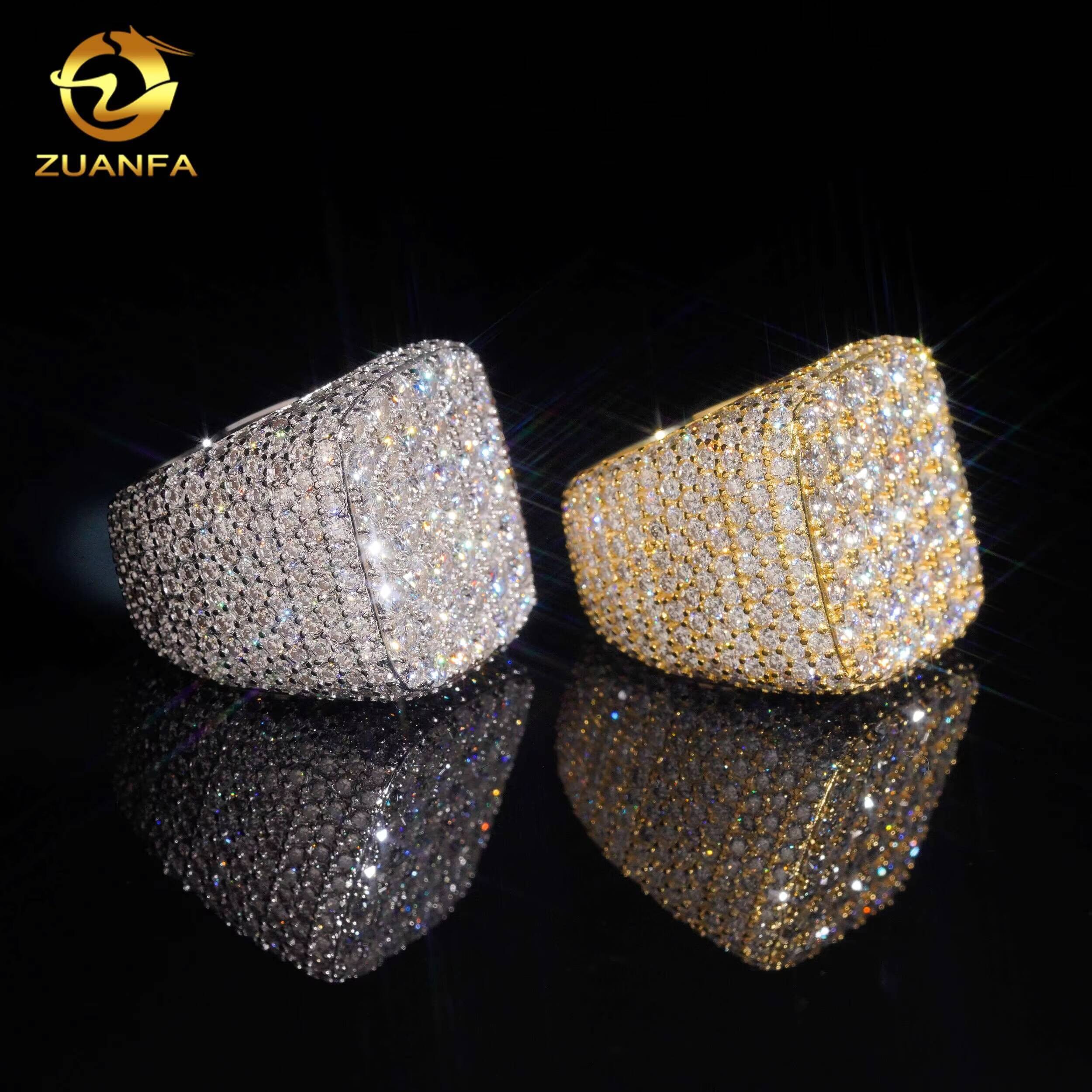 Hot Sale High Quality Hip Hop Fully Iced Out Square Mens GRA Certified 925 Silver Moissanite Rings