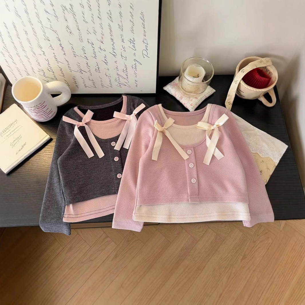 Ddmyshoesvip Sweet And Versatile Fake Two Piece T Shirt Top For Girls Spring New Korean Version Children S Fashionable Western Style Base Shirt