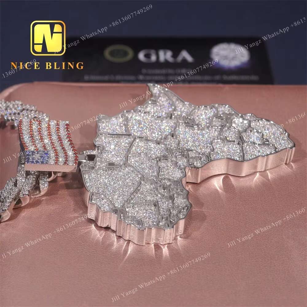 Fine Jewelry Moissanite African Map Pendant 925 Hip Hop Rapper Iced Out Pendant Moissanite Pendant