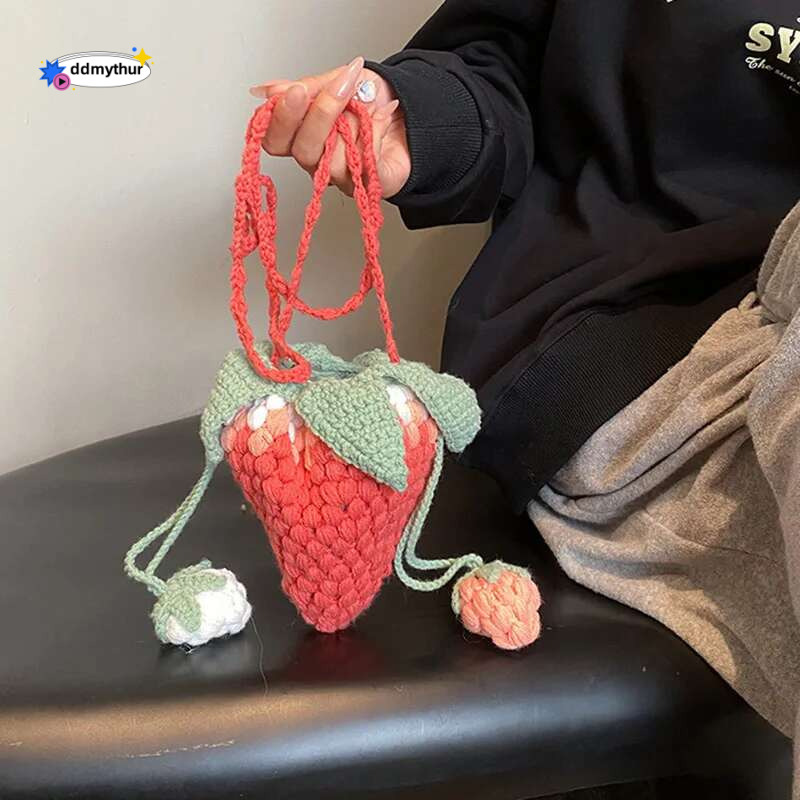 Korean Women's Designer Crochet Cross Shoulder Bag Soft Cotton Fabric Woven Aesthetic Fashion Casual Small Handbags ddmythur