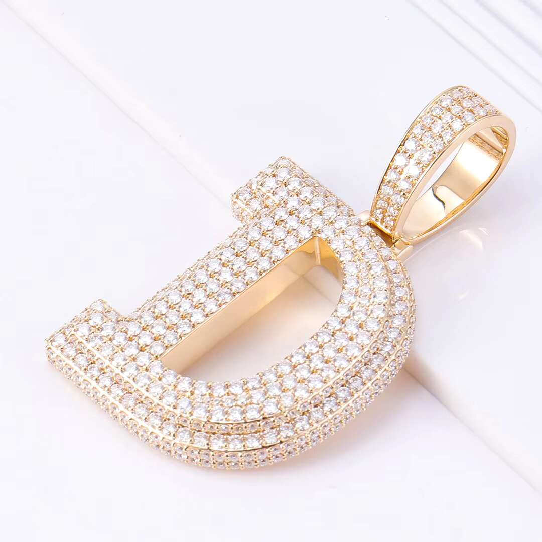 Moissanite pendants charms initial letter D hip hop pendant iced out vvs moissanite chain silver 925 gold plated pendant for men