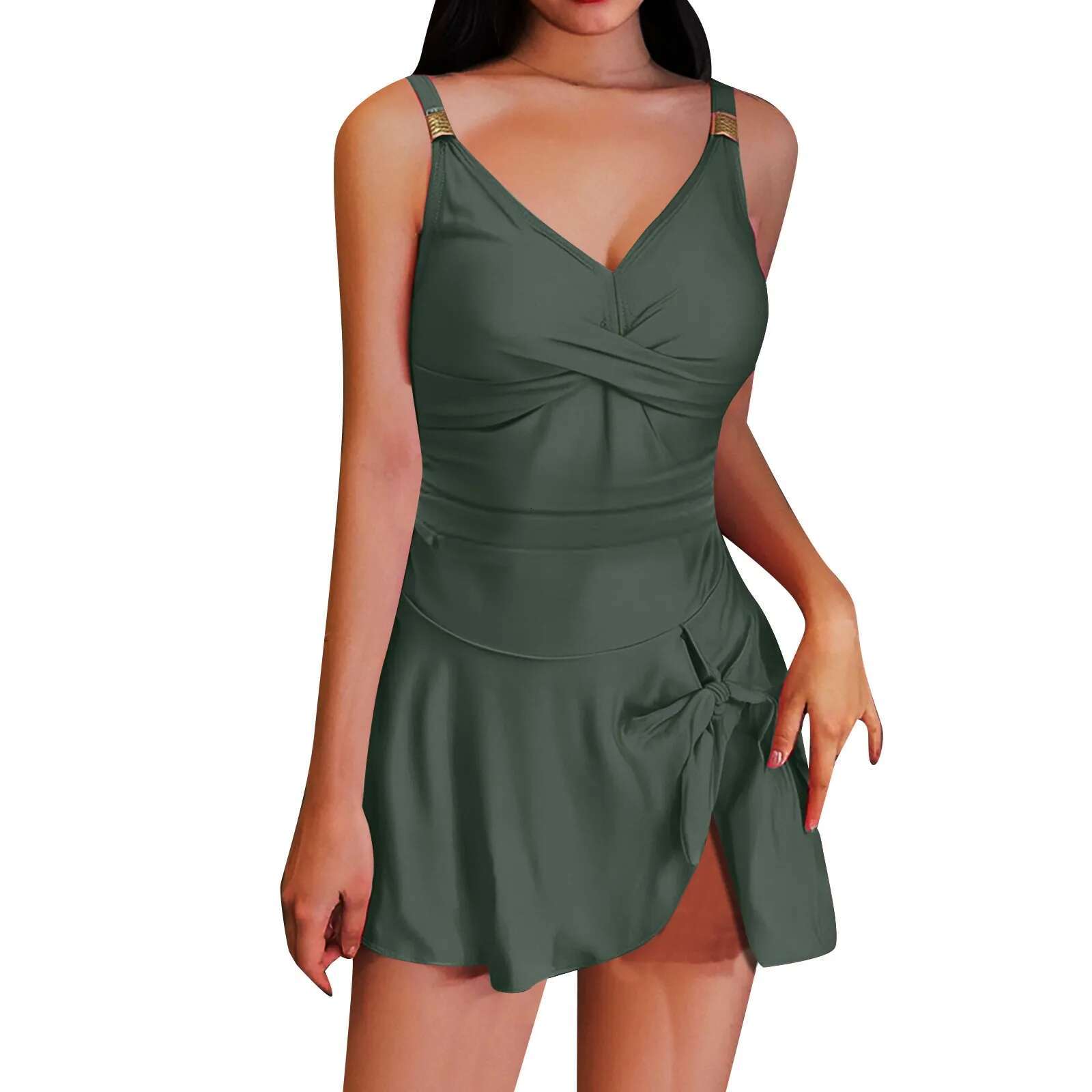 Dongdumaoyi Summer One Piece Swimsuit Women Beach Dress Sexy Deep V Cross Bodysuit Ladies Side Strap Bow Swimwear Bathing Suit
