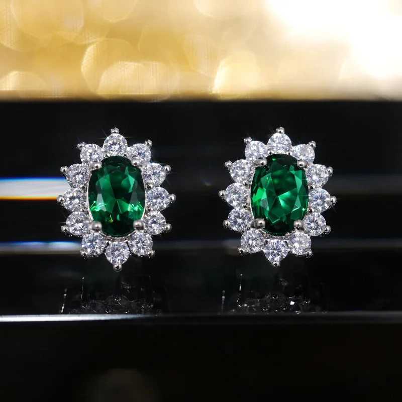 Full Zircon Stud Earrings for Women Blue/Purple/Red/Pink/Black/White/Green Oval CZ Wedding Trend Female Luxury Jewelry Z250408