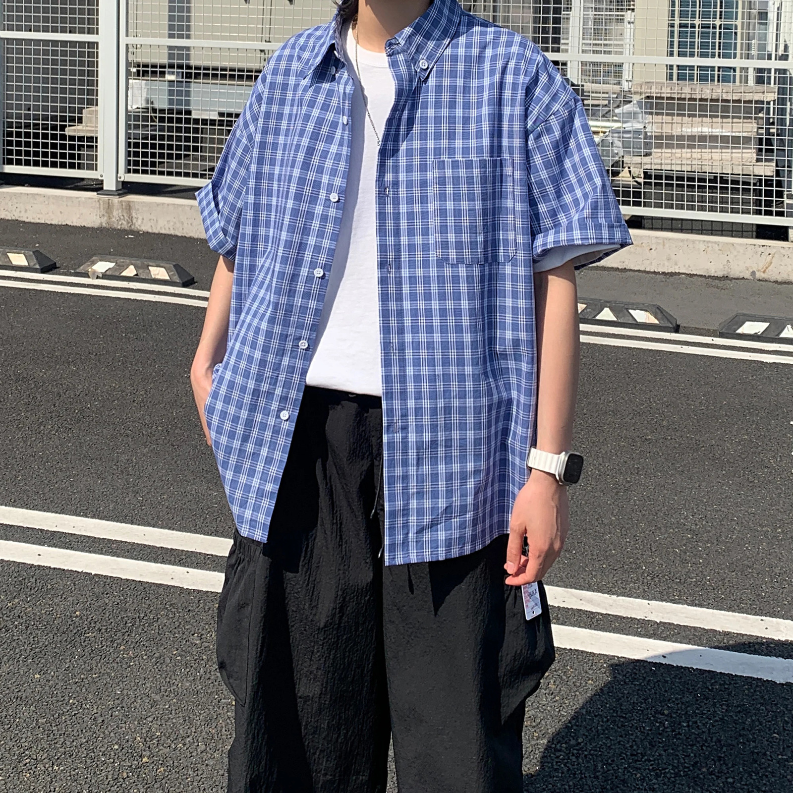 plain casual short sleeved mens style retro Harajuku style loose casual lightweight short sleeved oversized 250408