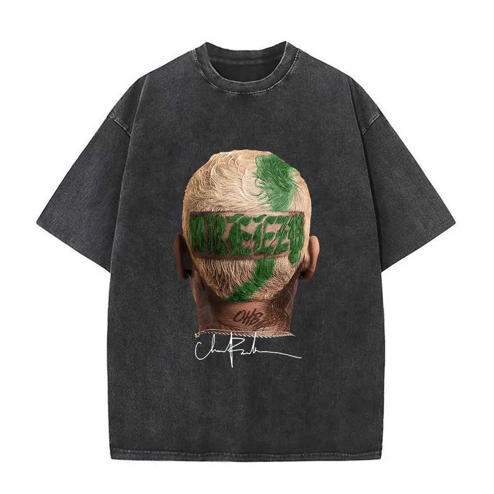 Rap singer Chris Brown 11 11 vintage washed T-shirt mens fashionable hip-hop T-shirt summer casual 100% pure cotton oversized T-shirtXJ250409