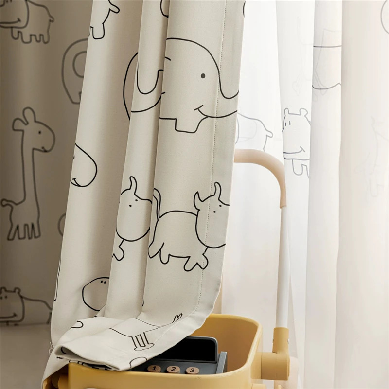 Japanese style cartoon animal printed curtains white plush embroidery solid color suitable for customizing living rooms childrens rooms 250409