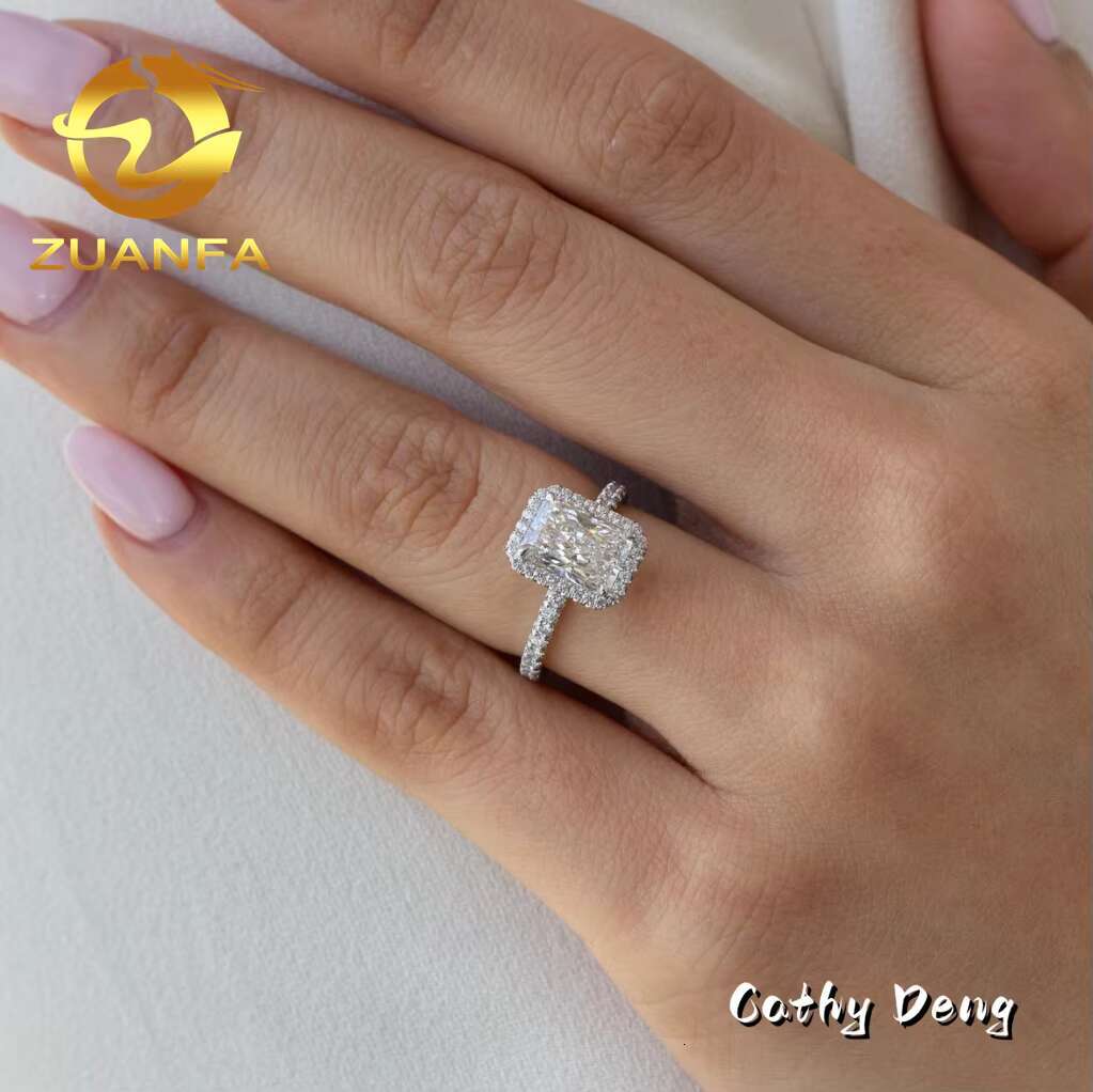 10K 14K 18K White Gold 2Ct Radiant Cut Halo Lab Grown Diamond Engagement Ring for Men Women IGI CVD Diamond Ring