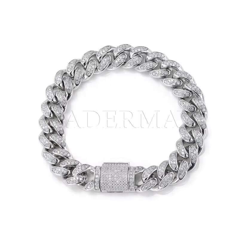 Hip hop Sier Necklace 2 Rows 12mm Silica Iced Cuban Chain