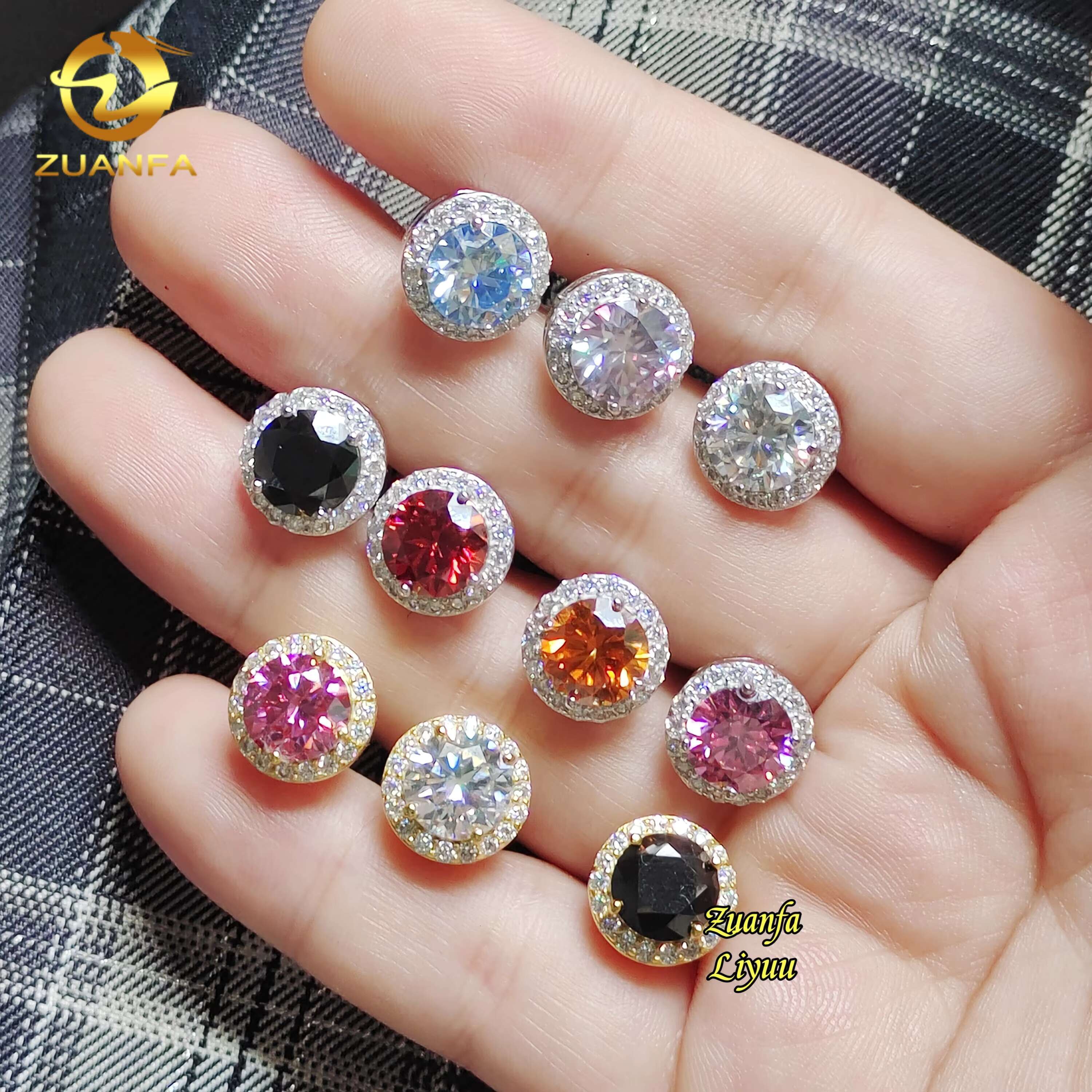 Blue Pink Green Moissanite Diamond Earrings Fashion Hip Hop Jewelry 925 Silver Screw Back Lab Diamond Ear Studs for Men Women