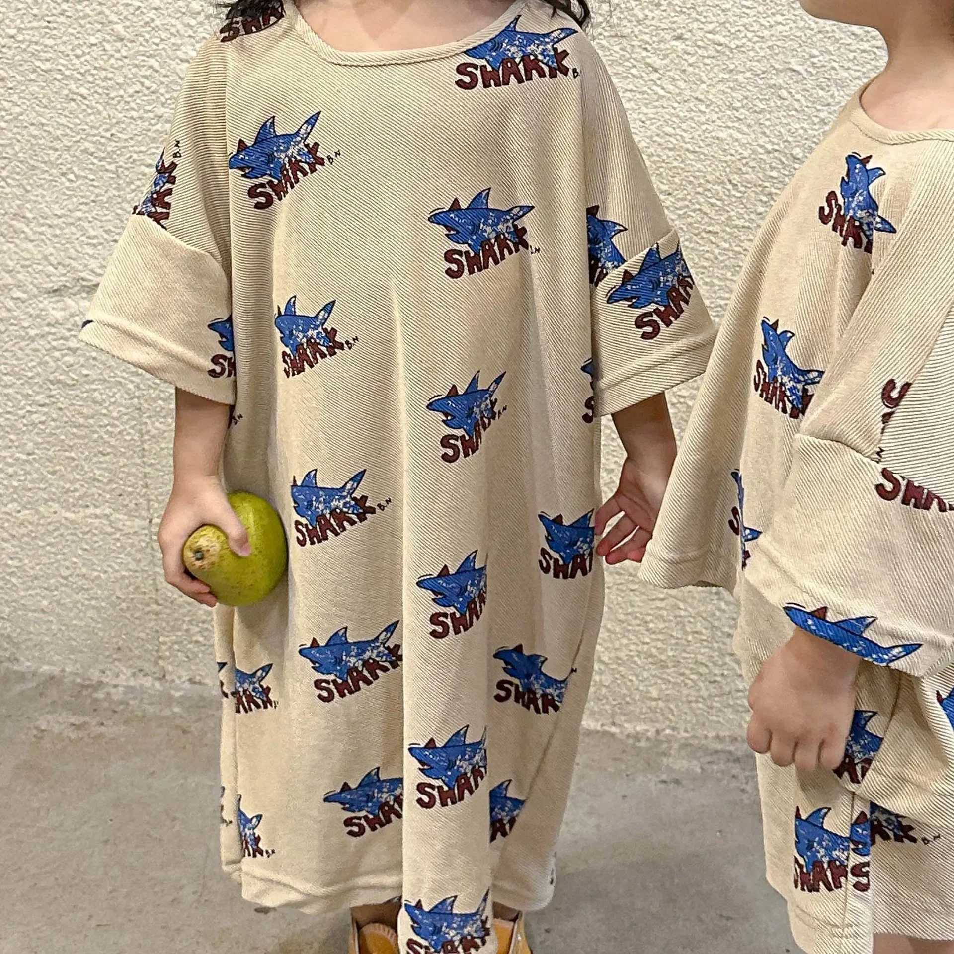 8901 Brothers and sisters Clothing Hot in 2024 Summer Baby Boys Set Short Sleeve Cartoon T-shirt+Short Sleeve or 1-10 Girls Dress S2548