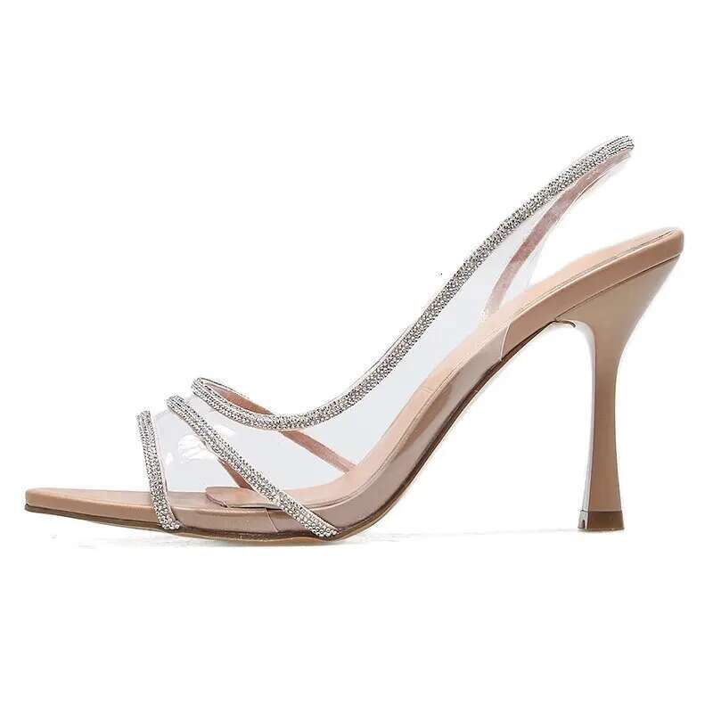 Women Summer Rhie Sgback Pumps Office Lady Transparent Heeled Sandals Elegant Pointed Toe y High Heels