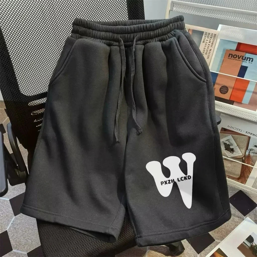 Mens simple shorts fashion casual sports shorts loose elastic waist drawstring shorts men 250407