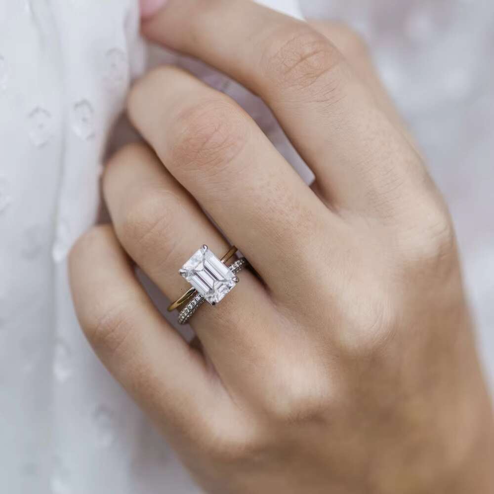Emerald Diamond Cut Moissanite Engagement Ring 3.5carats 14k Gold Solitaire Style 10x7mm Emerald Wedding Jewelry