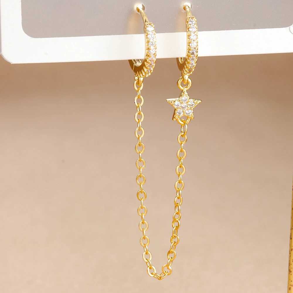 Women Stainless Steel Double Chain Hoop Earrings Crystal Tassel Earrings Fashion Party Wedding Jewelry Statement Gift Z250408