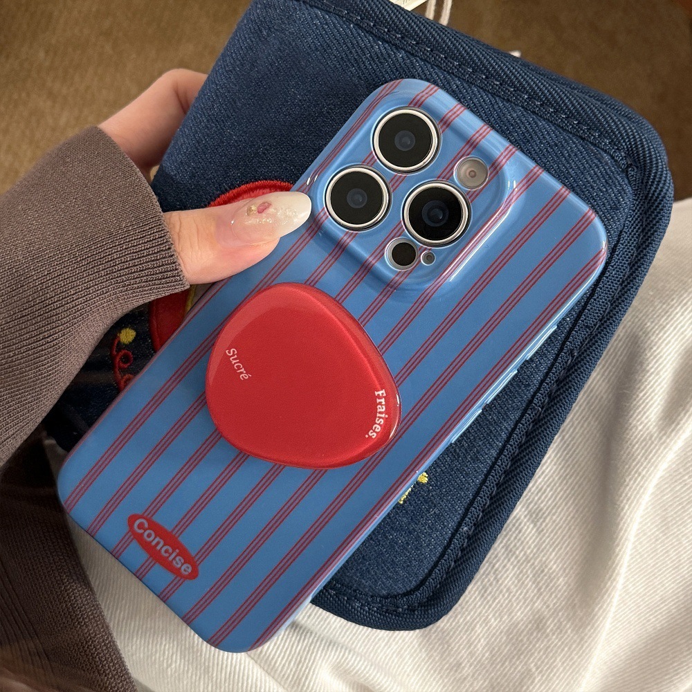 Blue and Red Striped Phone Case Compatible with iPhone 17/16 Pro Max Niche Simple Stand Case iPhone 15/14 Pro