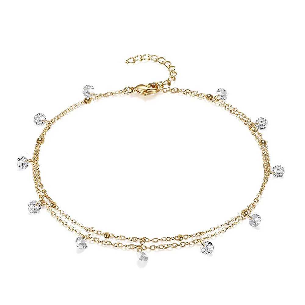 Simple Tennis Anklet For Women Gold Color Stainless Steel Cubic Zirconia Foot Leg Chain Ankle Bracelet Women Beach Jewelry 2022 Z250408