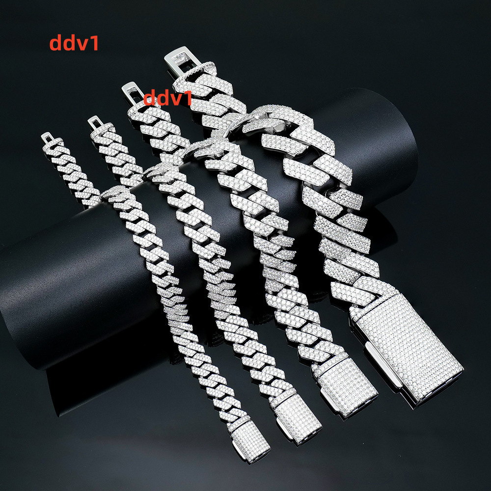 Hip-hop Pass Diamond Tester New S925 Silver Factory 10mm Iced Out Vvs Diamond Mossanite Cuban Link Chain Bracelet for Men